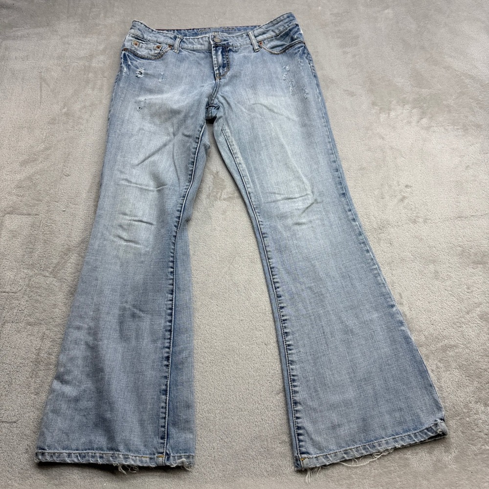 American Eagle Hipster Jeans Womens 10 Short Blue Distressed Flare Low Rise Y2K